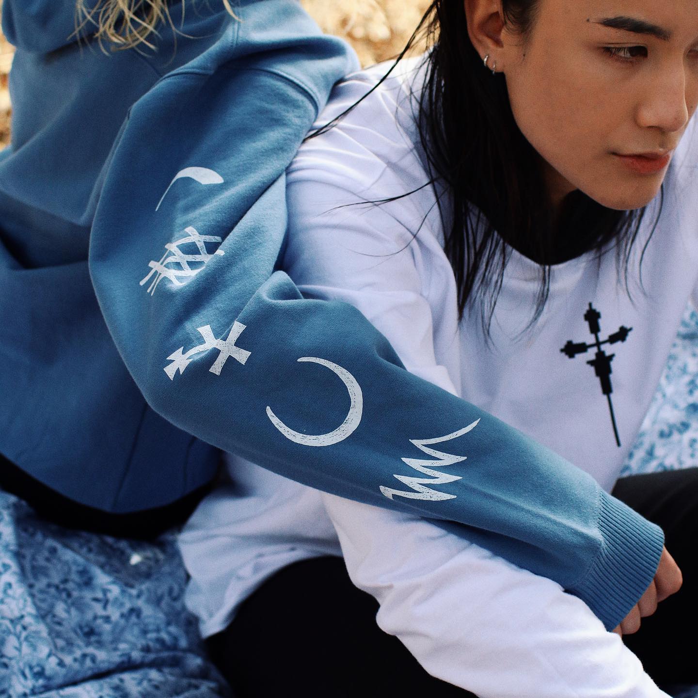 Oversized Hoodie Good and Evil Spirits (Heather Blue)