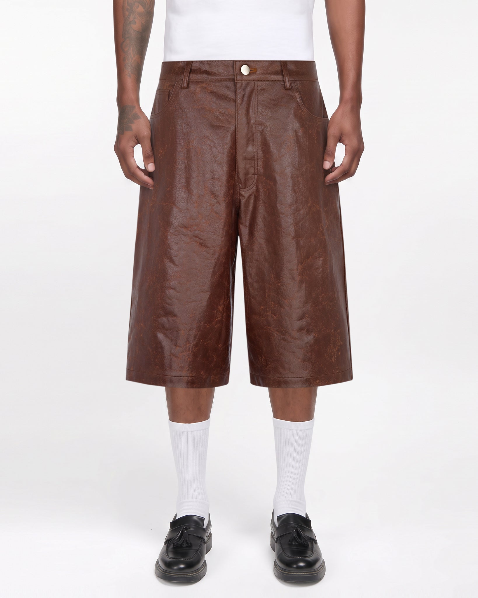 Vegan Leather Baggy Shorts