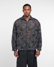 Lace Long Sleeve Button Down Shirt (Black)