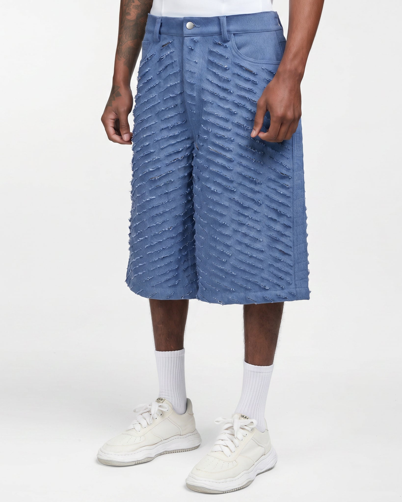 Cut Through Denim Shorts