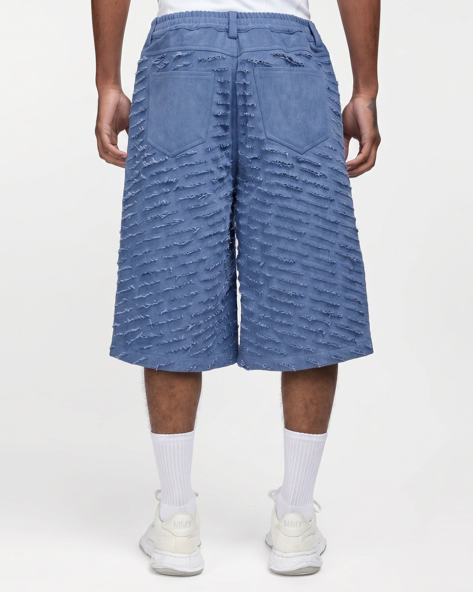 Cut Through Denim Shorts