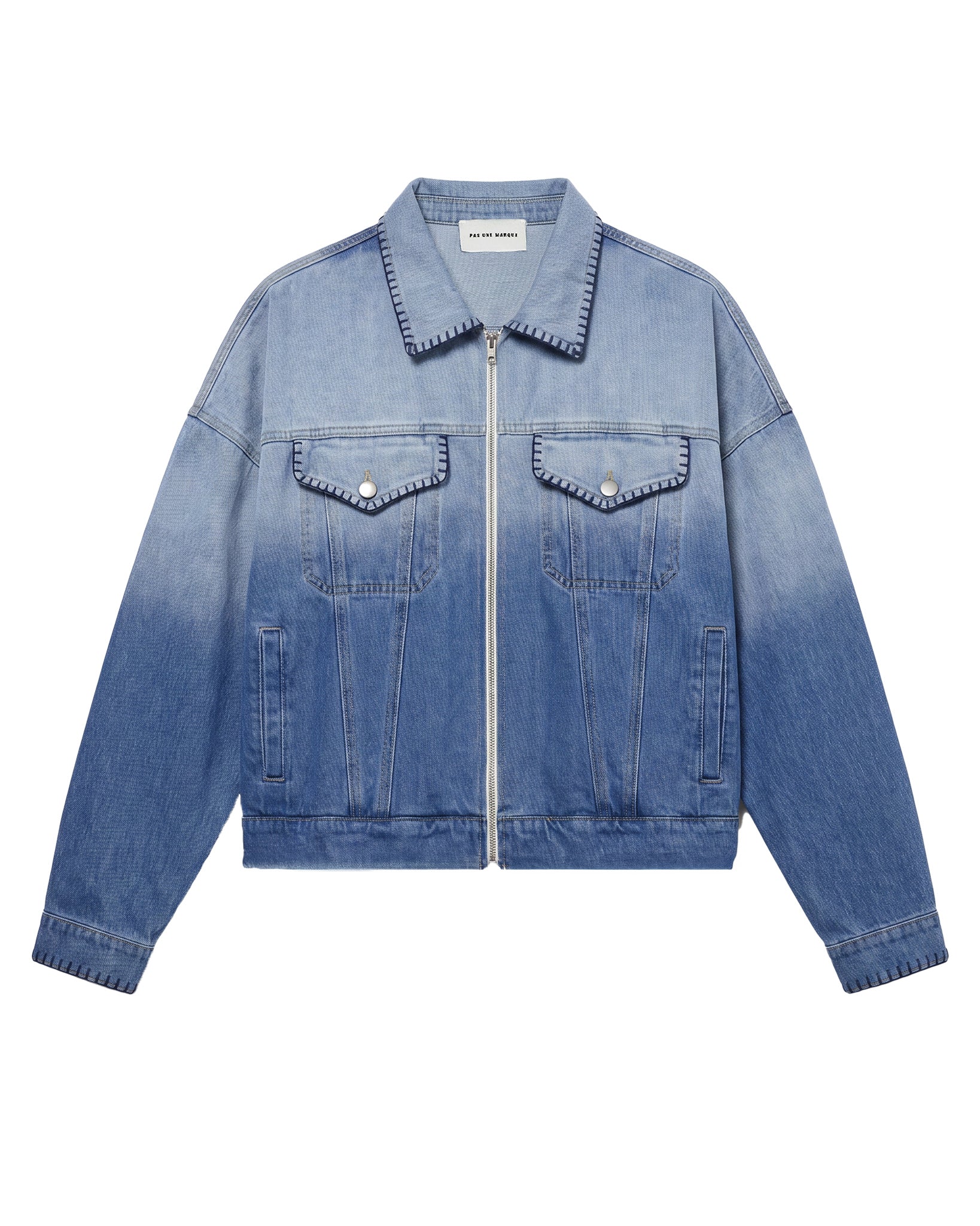 Hand-Embroidered Distressed Denim Jacket