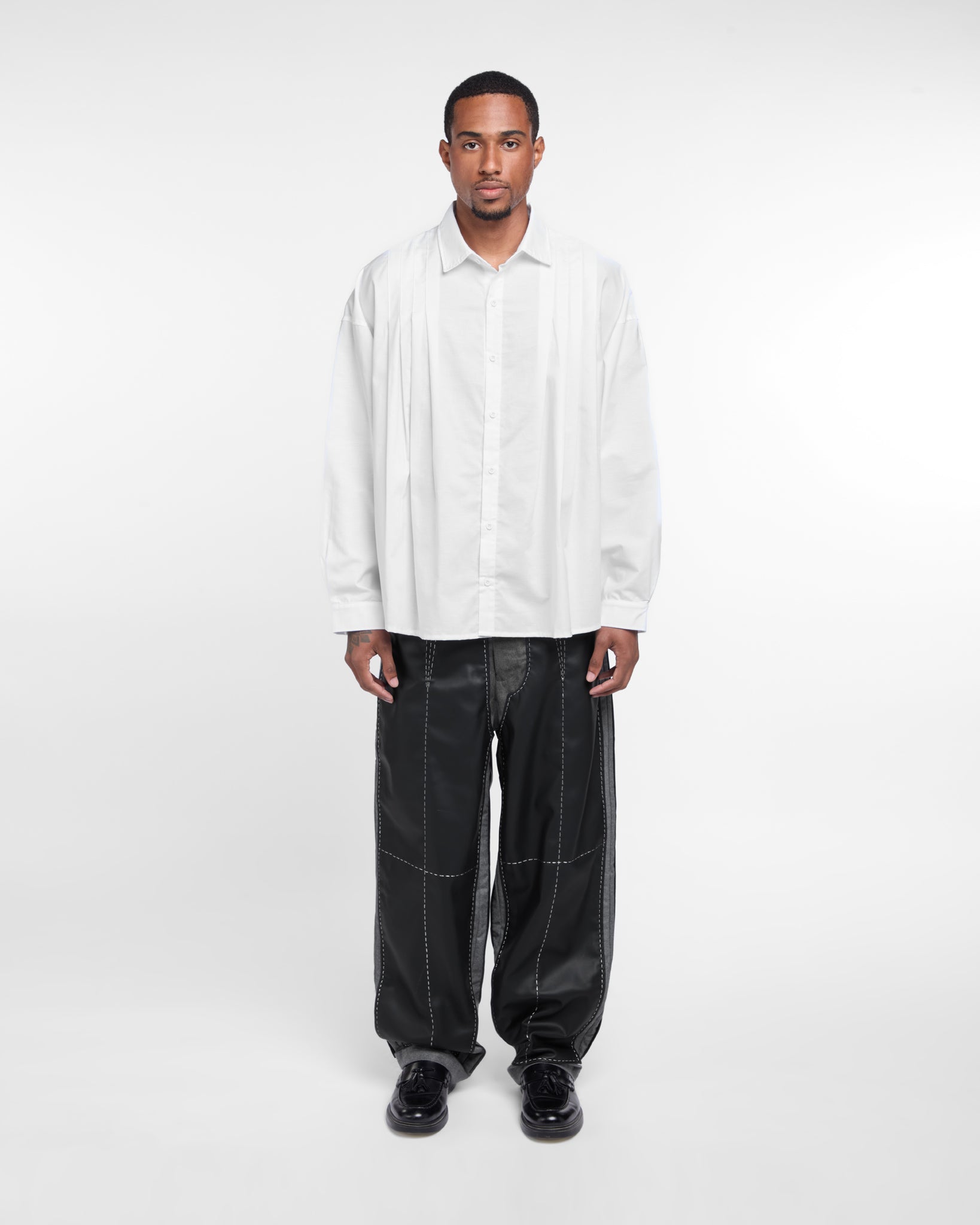 Pleated Long Sleeve Shirt (White)