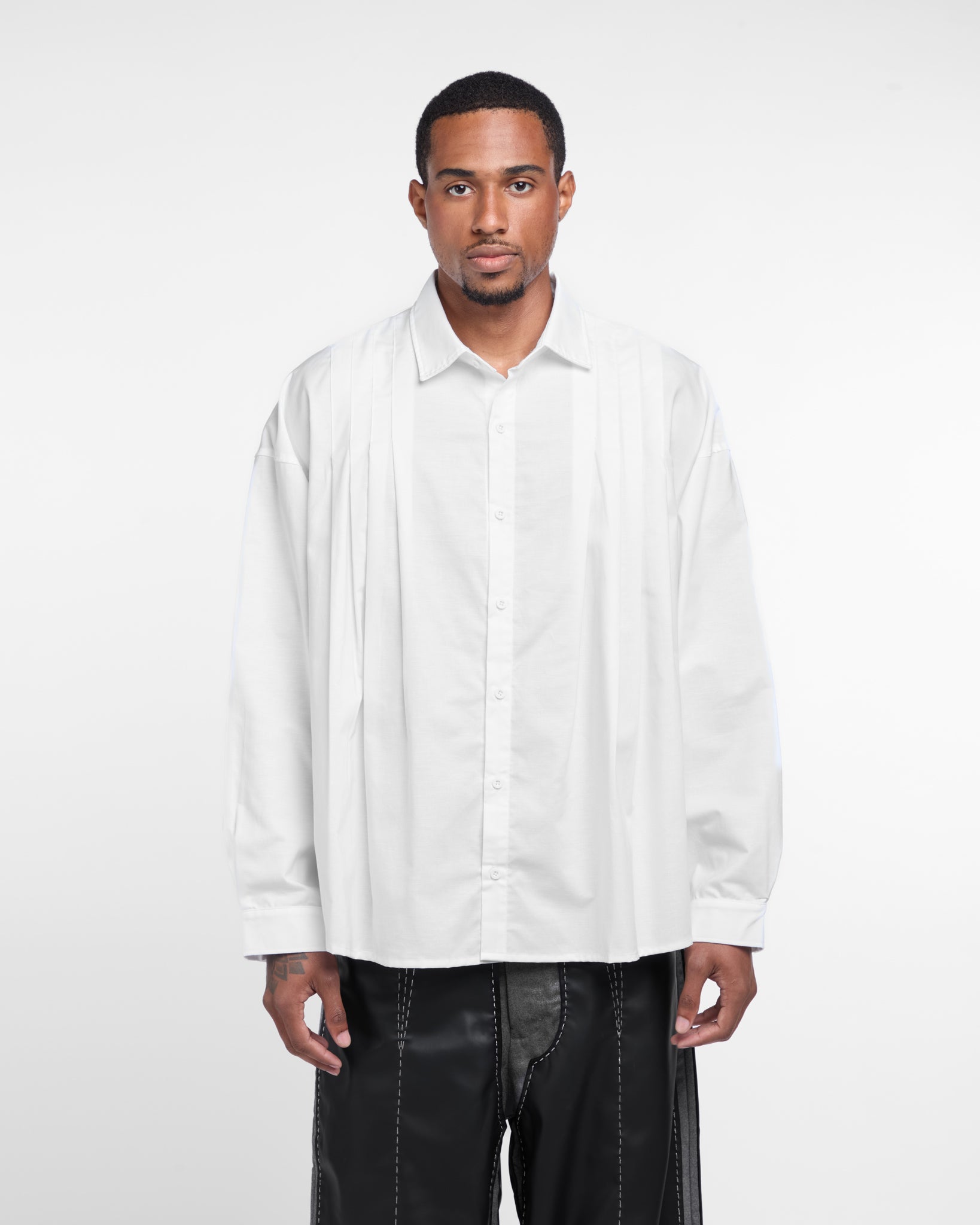 Pleated Long Sleeve Shirt (White)