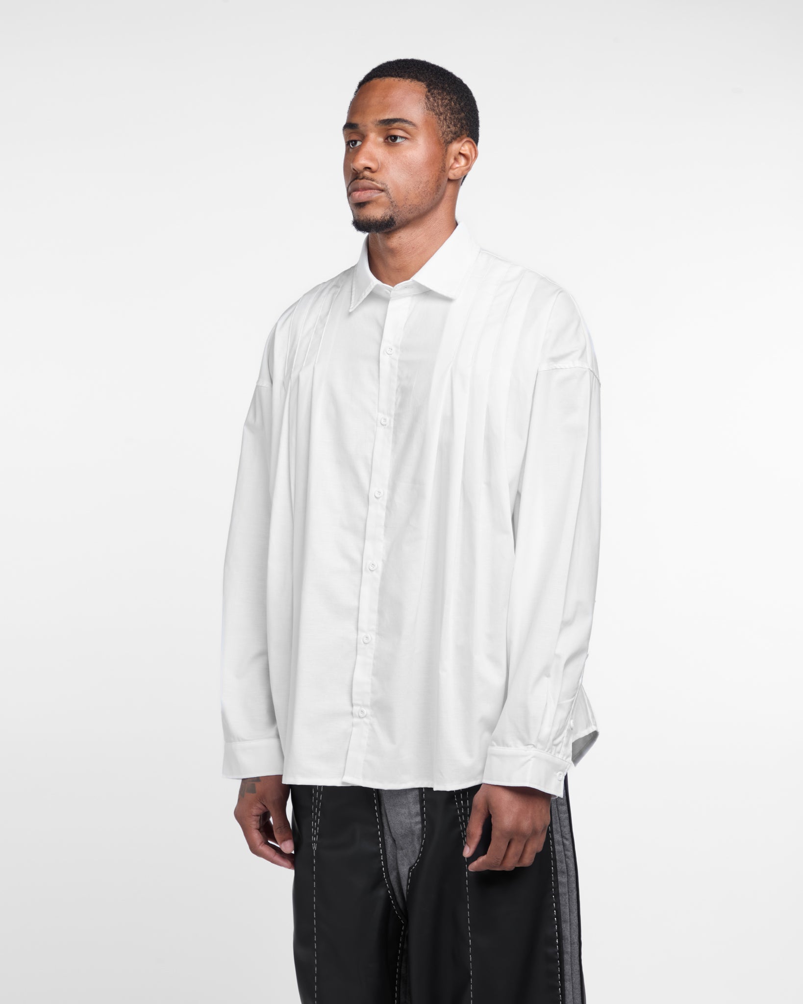 Pleated Long Sleeve Shirt (White)