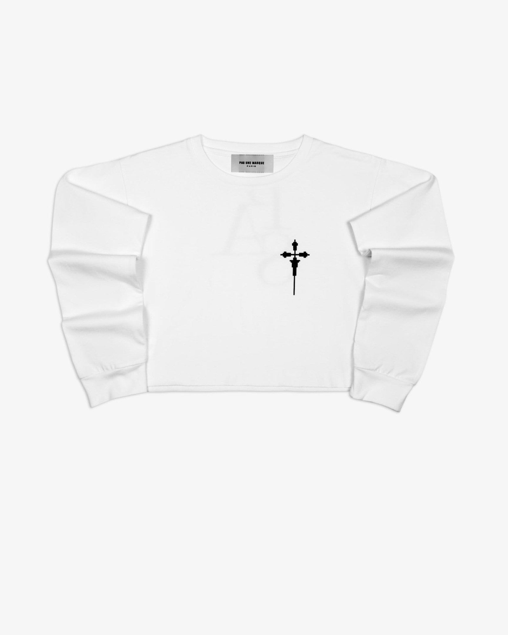 Cross Crewneck L/S Tee Shirt Crop (White)