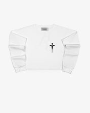 Cross Crewneck L/S Tee Shirt Crop (White)